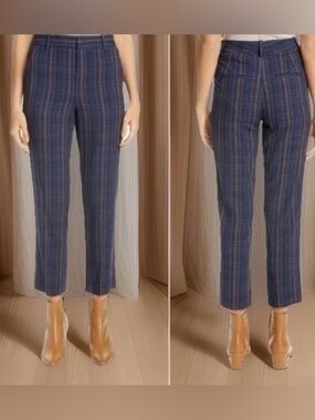 Vince Plaid Soft Modern Tapered Trousers Old Money Minimalist Office Blue 00